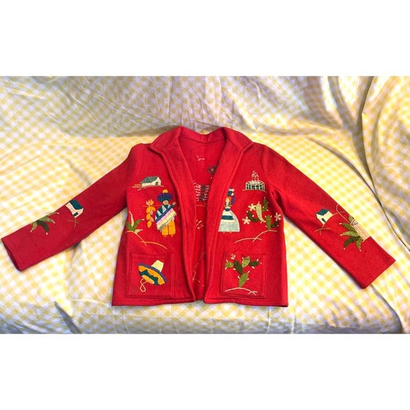 Vintage Handmade Embroidered Sweater Jacket Village Farmer Setting OOAK - Picture 12 of 16